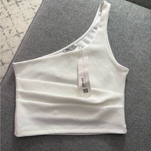 Zara Asymmetric White Crop Top